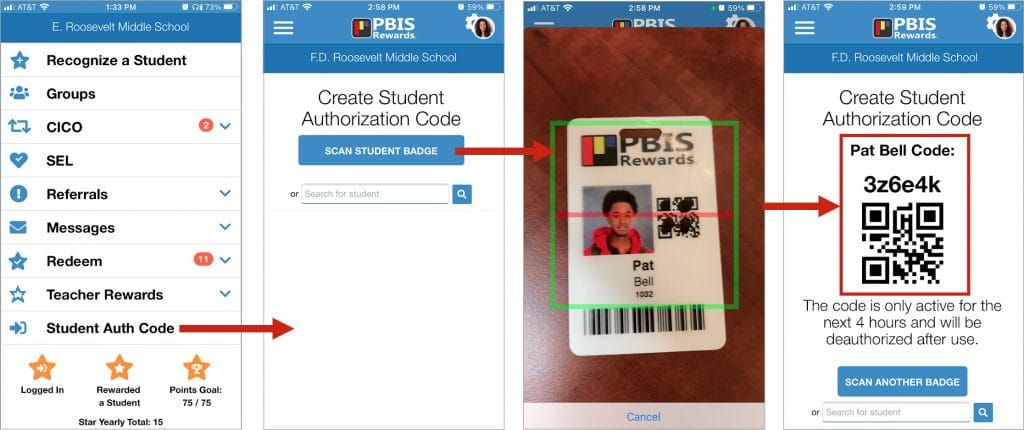 Student Auth Code, Scan Student Badge